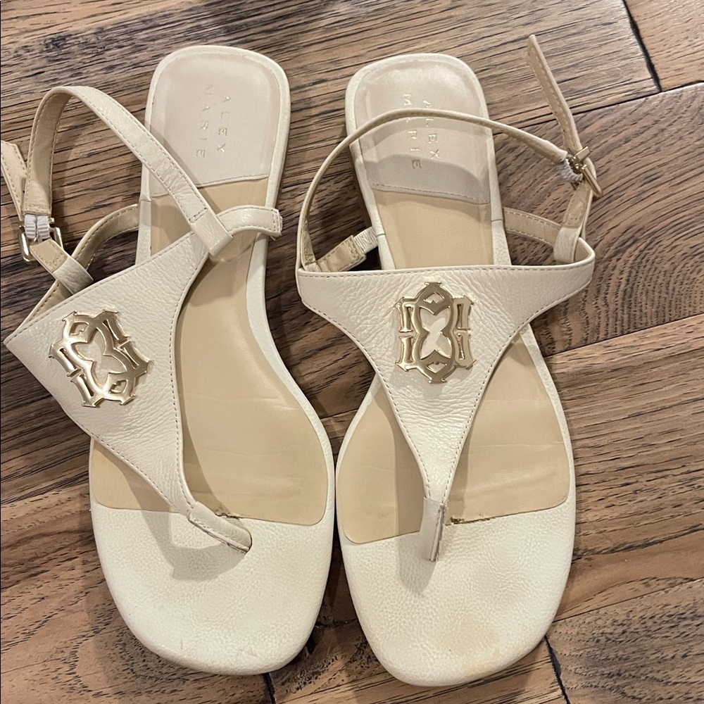 Alex Marie Cream Leather Thong Sandals